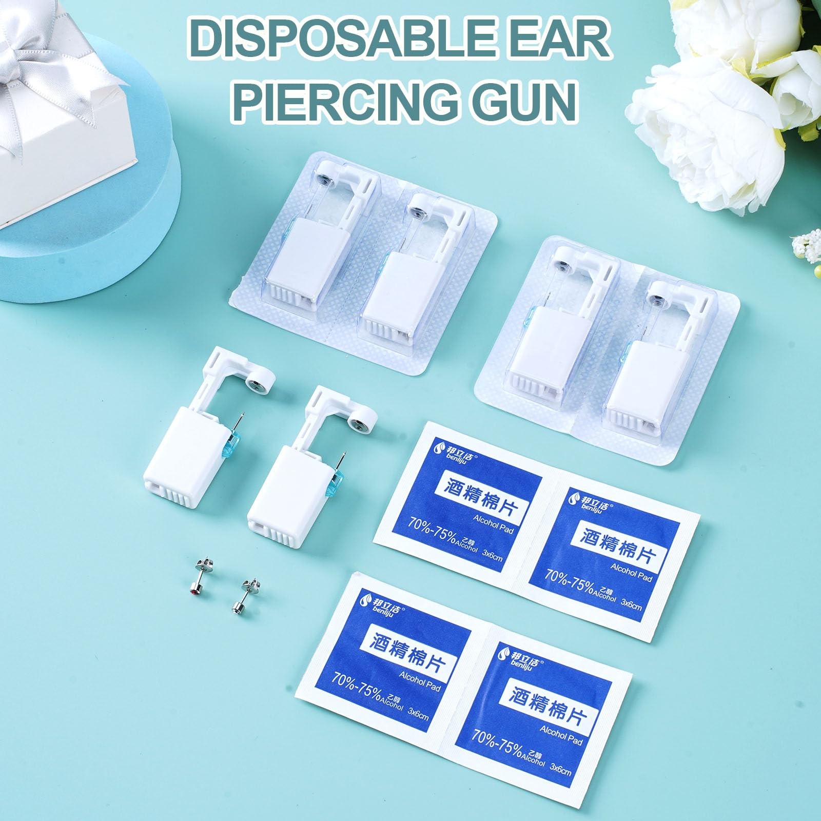 12PCS Ear Piercing Kit, Disposable Self Ear Piercing Gun Kit with Ear Studs a...