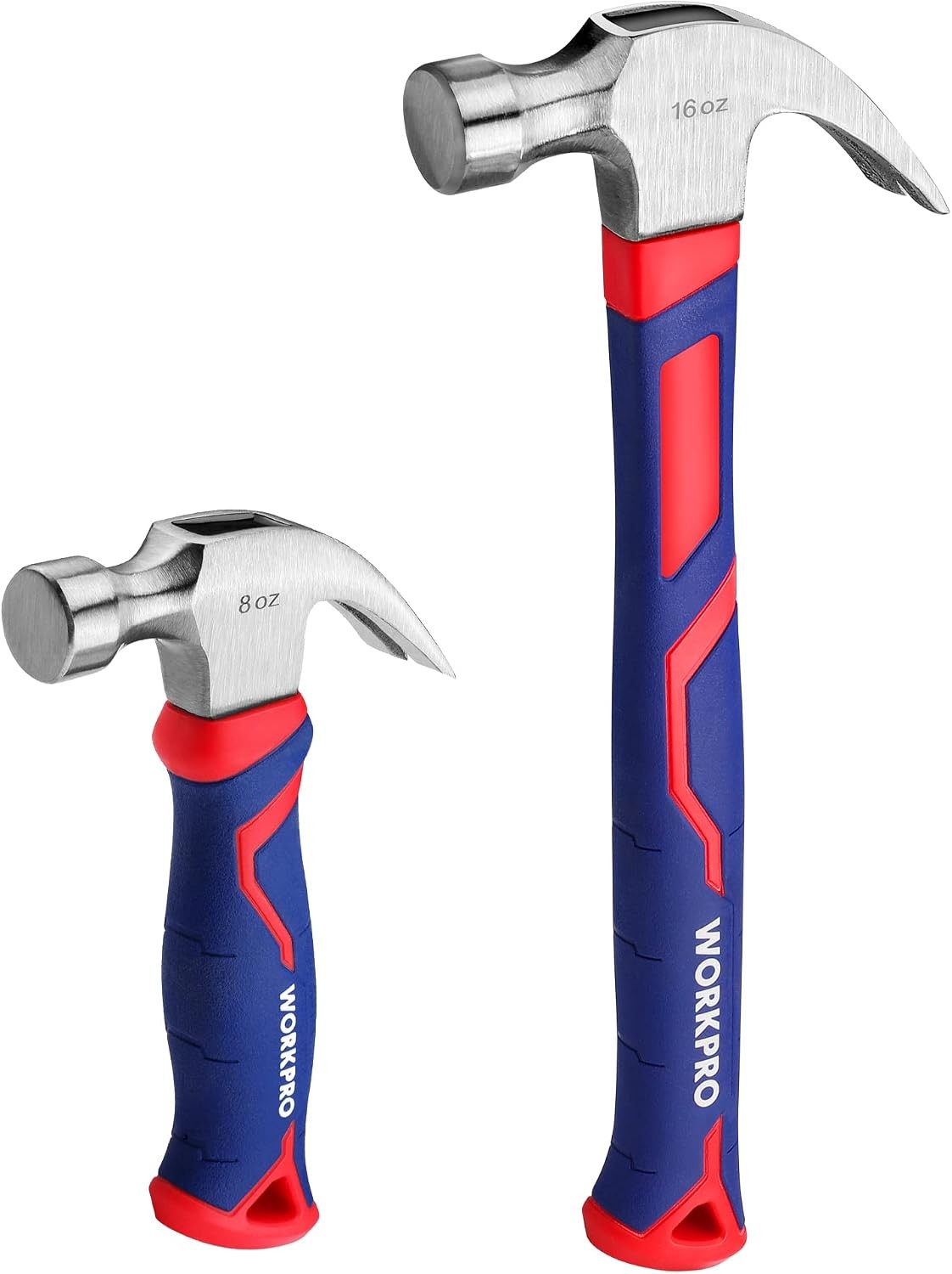 2-Pc Claw Hammer Set: 8oz Mini & 16oz Fiberglass, Non-slip