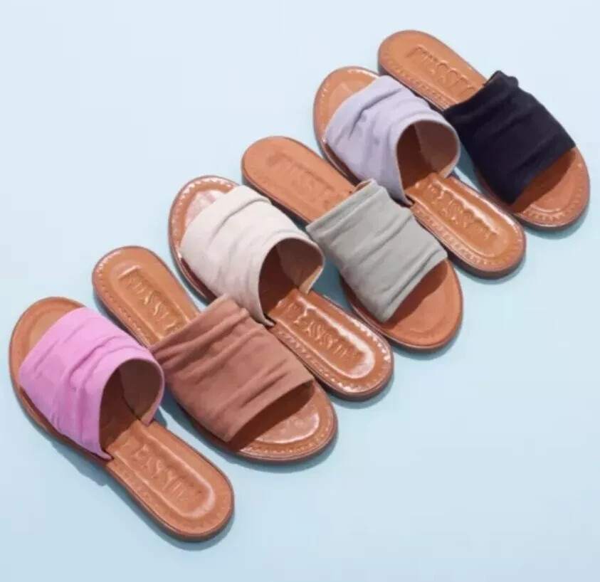 MUSSE AND CLOUD"LOLA"NUBUCK LEATHER RUCHED SLIP ON SANDAL SIZE US 6-6.5