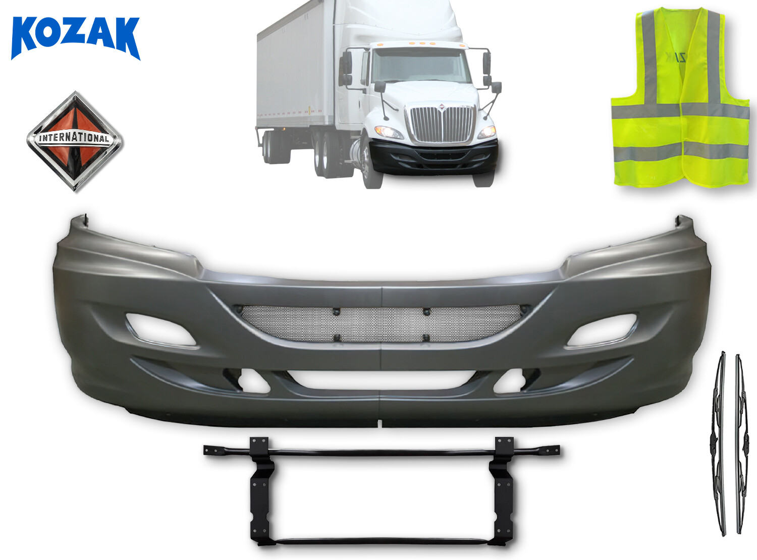 Bumper With Fog Lights Holes with Brackets Left and Right International Prostar