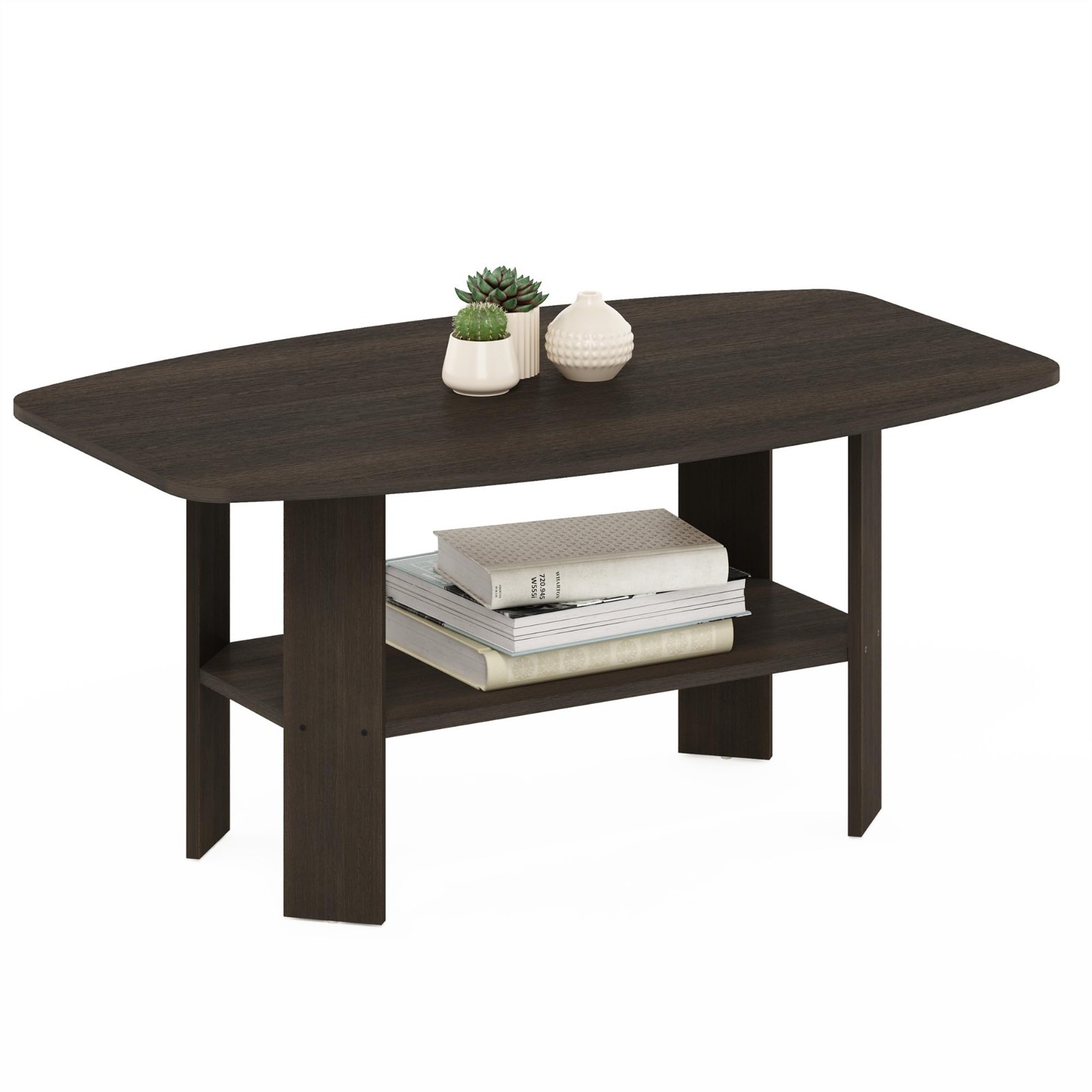 Modern Dark Brown Coffee Table with Open Shelf - Small Side Table for Living Roo