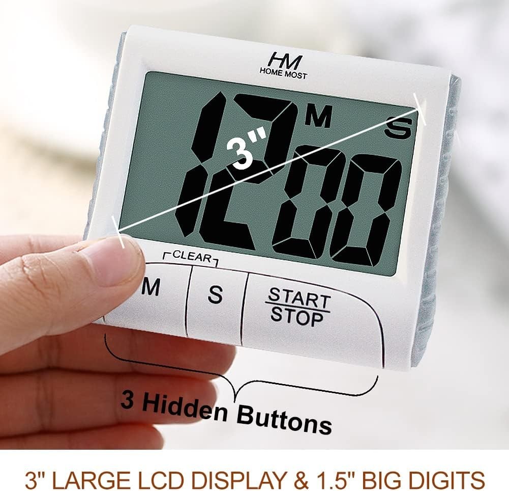 2-Pack Large Display Kitchen Timer - 3" Digital Timer Magnetic Back Loud Alar...