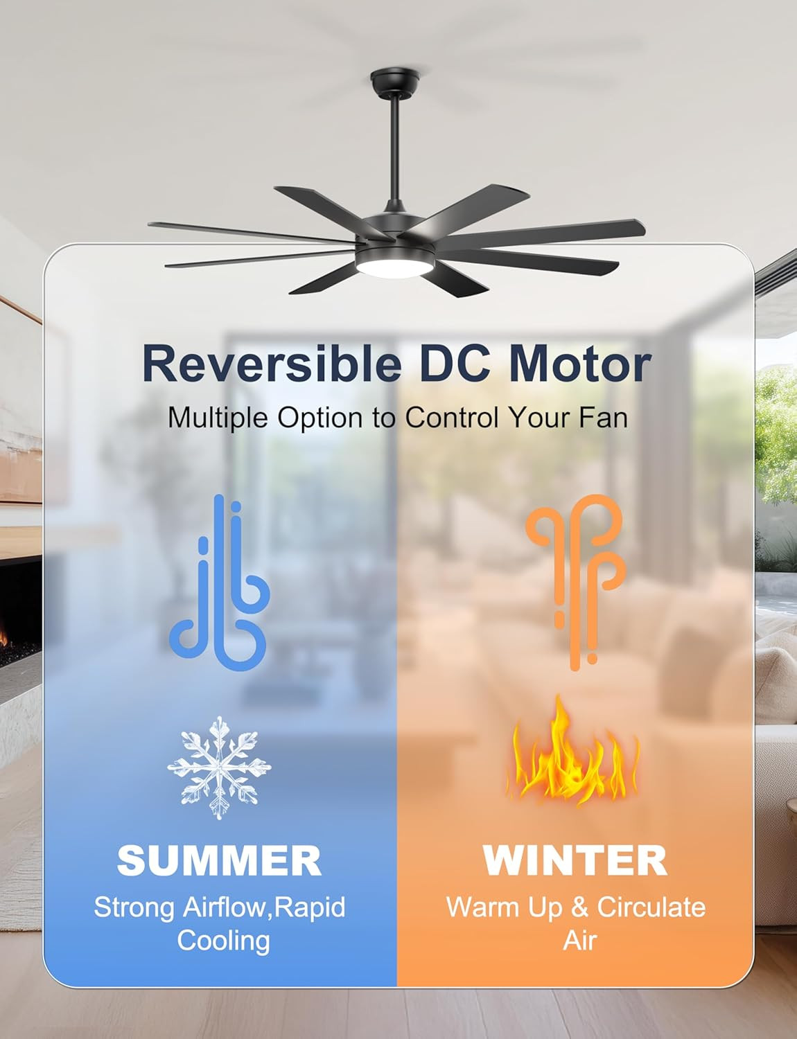60'' Ceiling Fans with Lights - Modern Black Ceiling Fan Remote/App Control, Dim