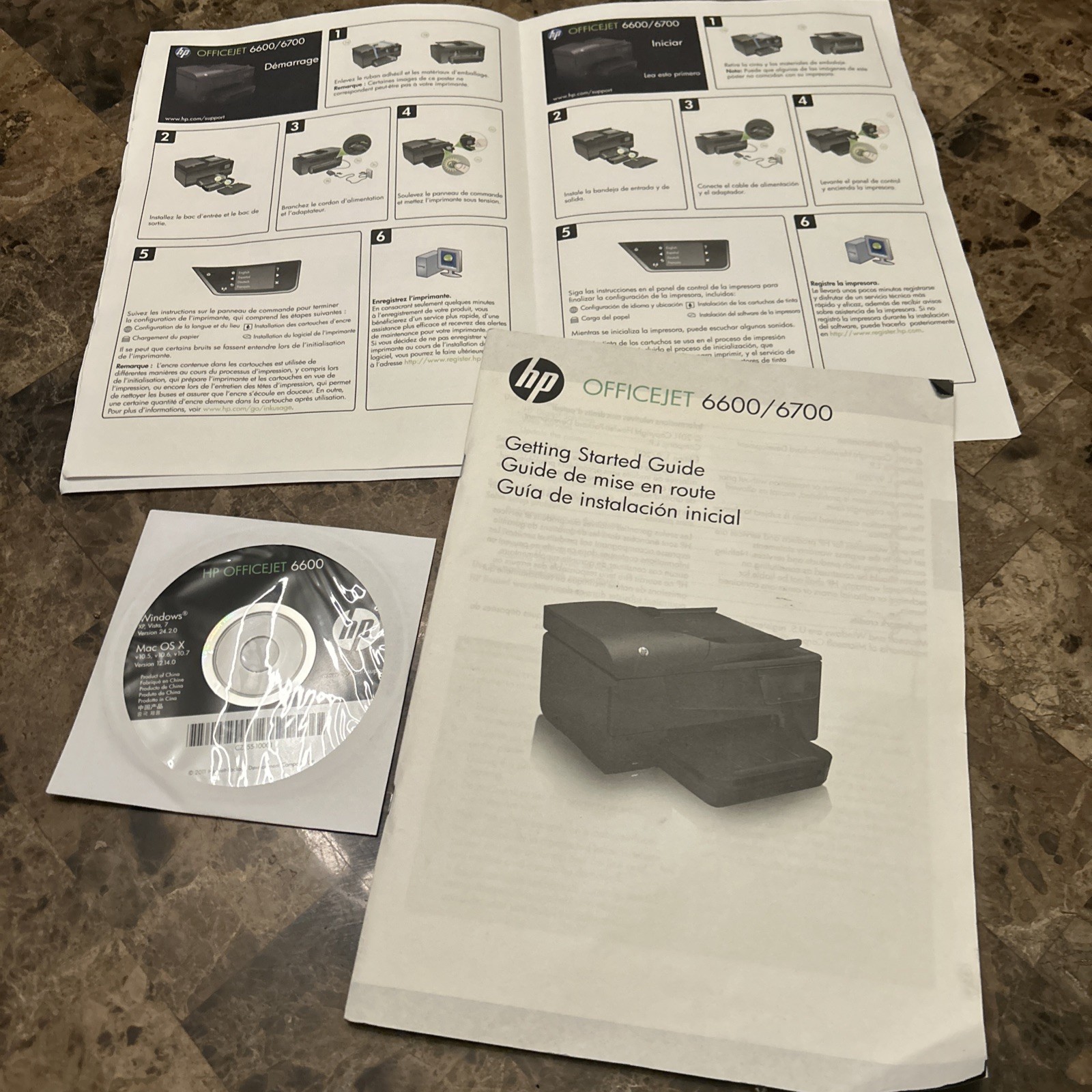 HP Hewlitt Packard 6600 6700 Getting Started Guide English French Spanish+ CD