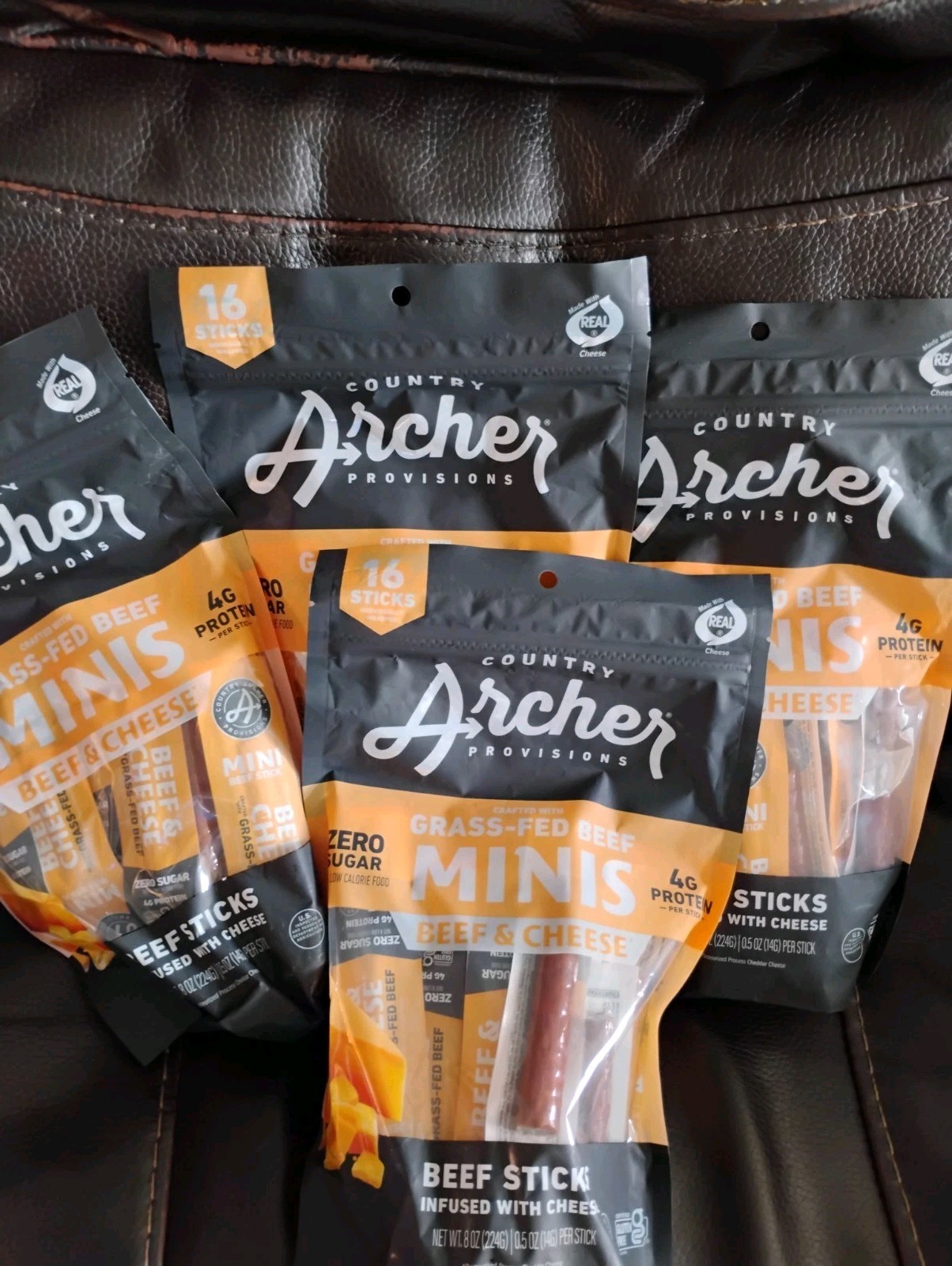 Country Archer 4 PACK Large Bag Beef & Cheese Mini Sticks 16 X4, 64 Sticks New