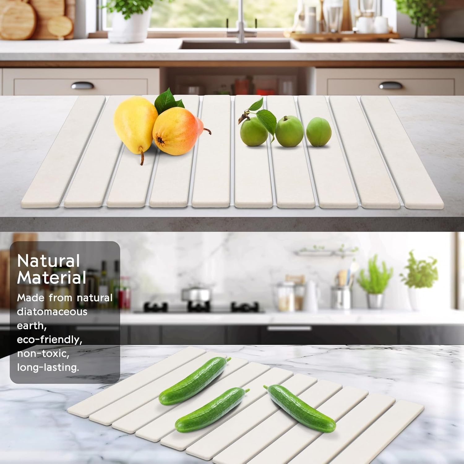 Large Stone Dish Drying Mats for Kitchen Counter, 23"(L)×15"(W) Quick Dry Col...