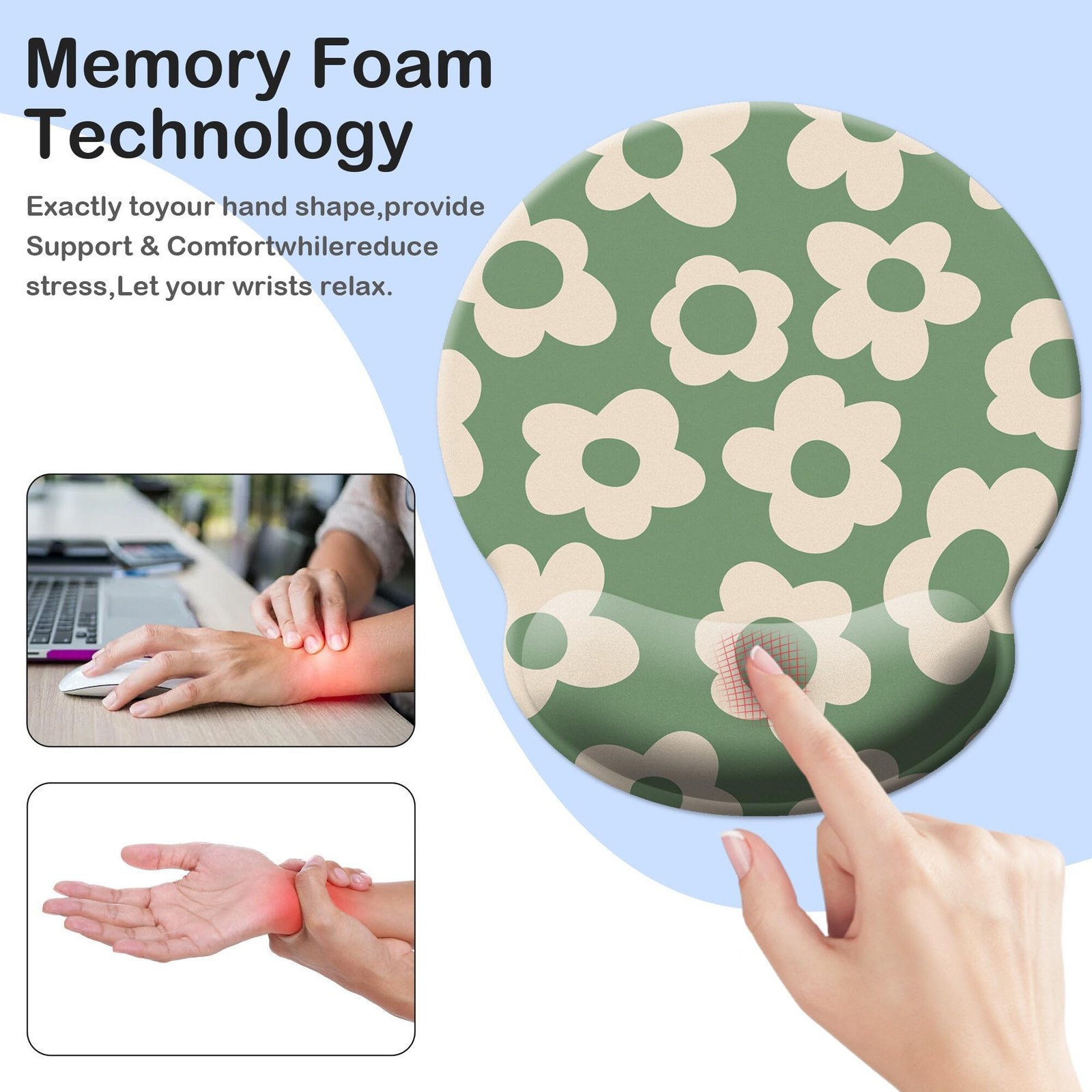 Green Mouse Pad Wrist Support,Ergonomic Mouse Pad with Wrist Rest,Comfortable...