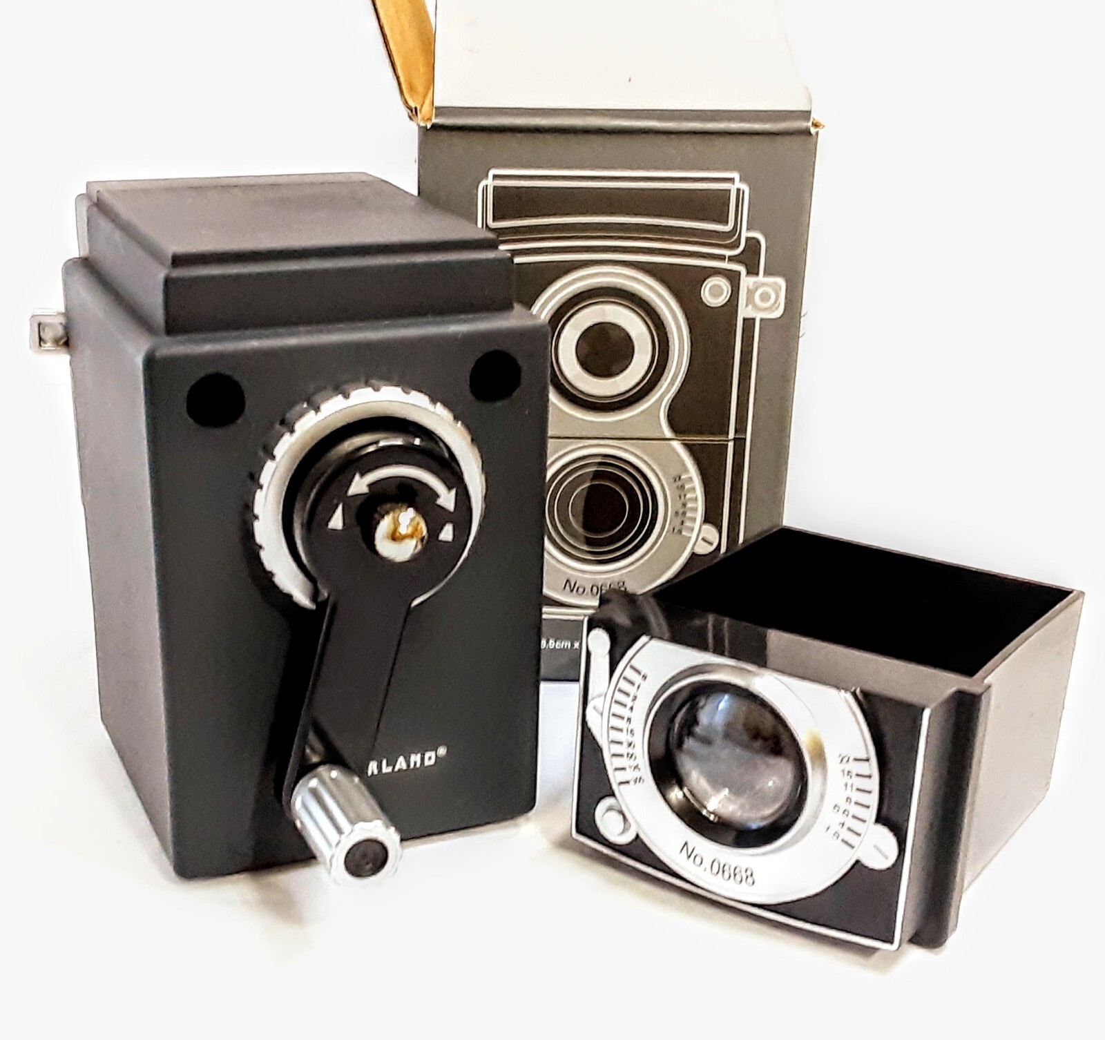 Kikkerland Retro Camera Pencil Sharpener Black SC12 New In Box Plastic