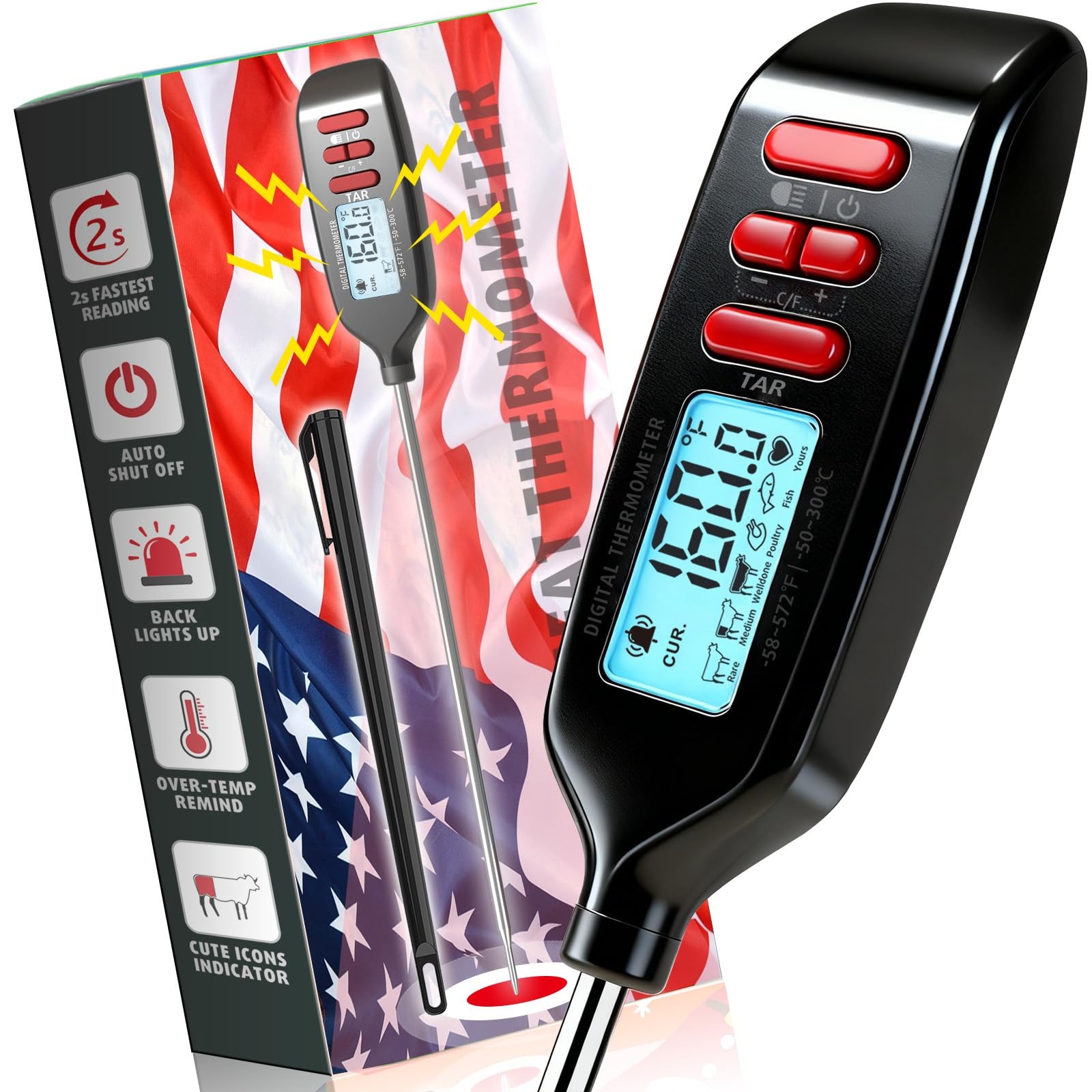 Antonki Meat Thermometer Digital, Smart Instant Read - Black