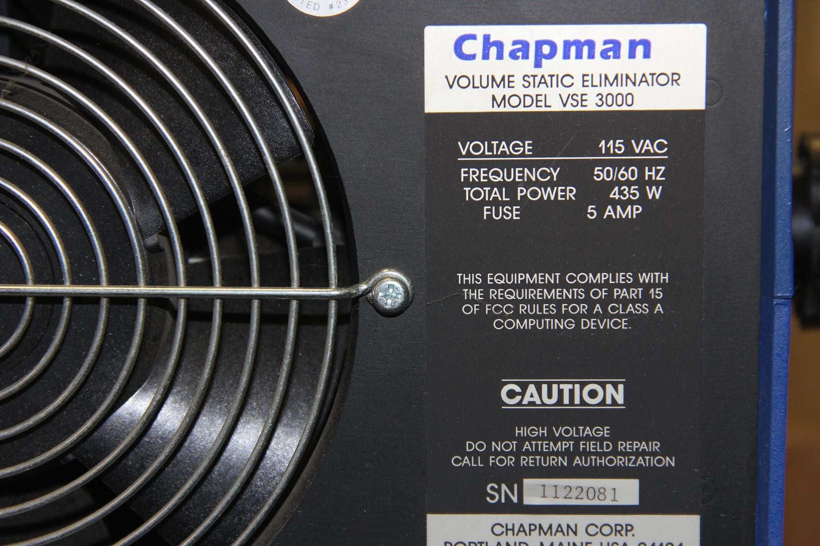 CHAPMAN VSE 3000 Volume Static Eliminator "TESTED"