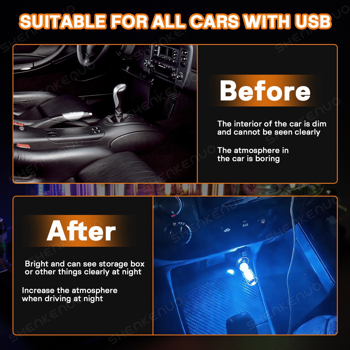 Touch Control Car USB LED Blue Light Atmosphere Night Light Dimmable New