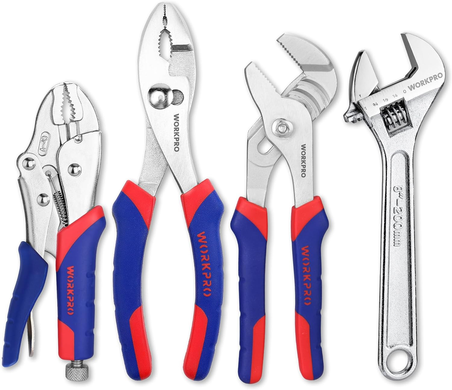 4 Pc Pliers Set Slip Joint Groove Joint Locking Pliers & Adjustable Wrench
