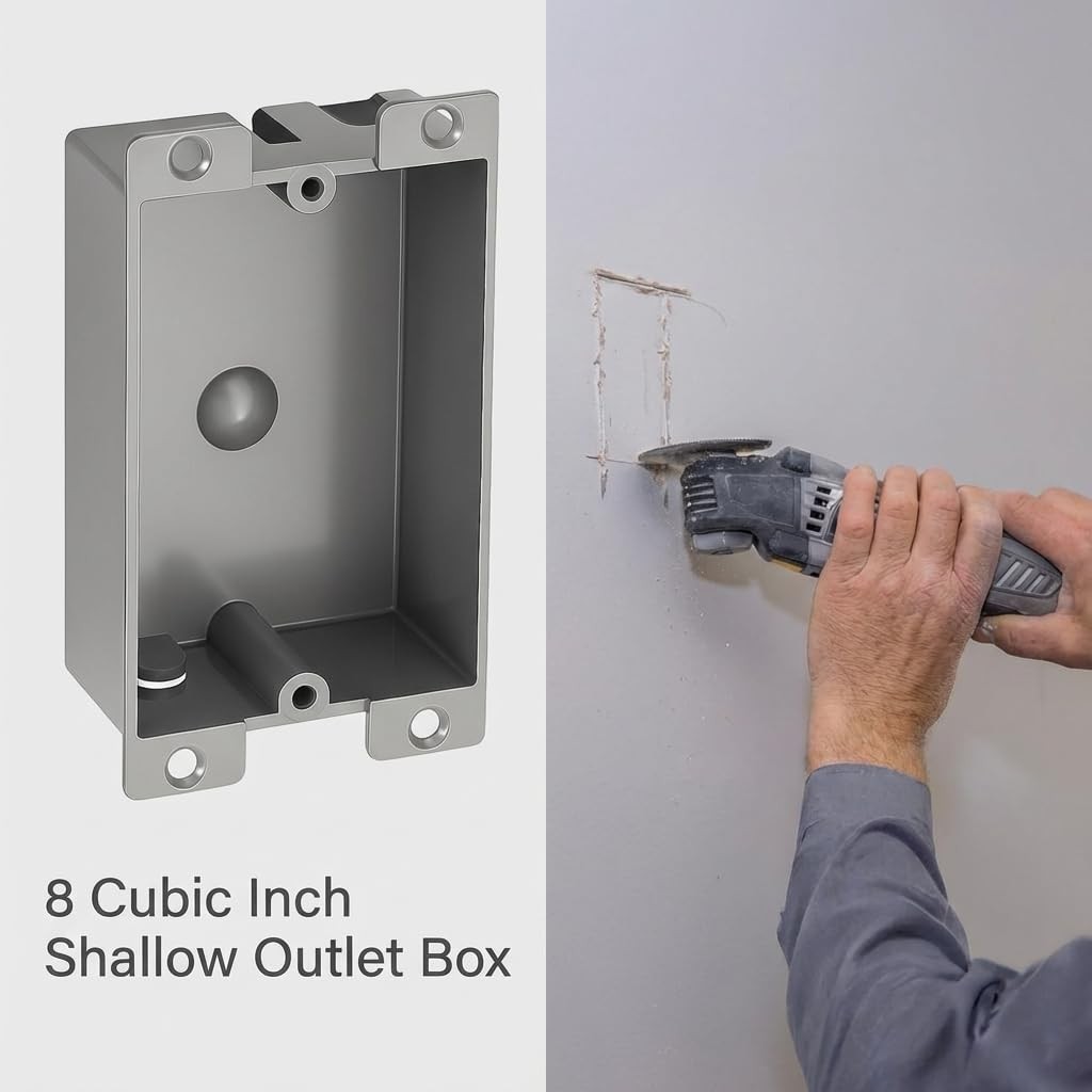 6 Pack Shallow Outlet Box 8 Cubic Single Gang Old Work Junction Grey Plastic
