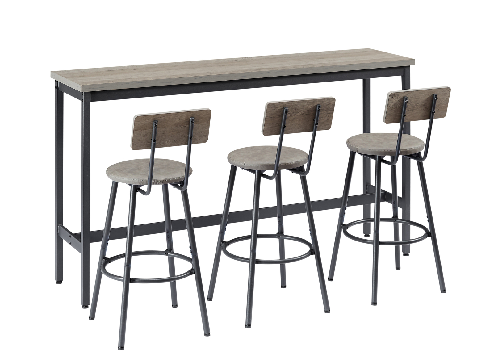 Bar Table Set with 3 PU Upholstered Bar Stools Industrial Bar Table Chairs