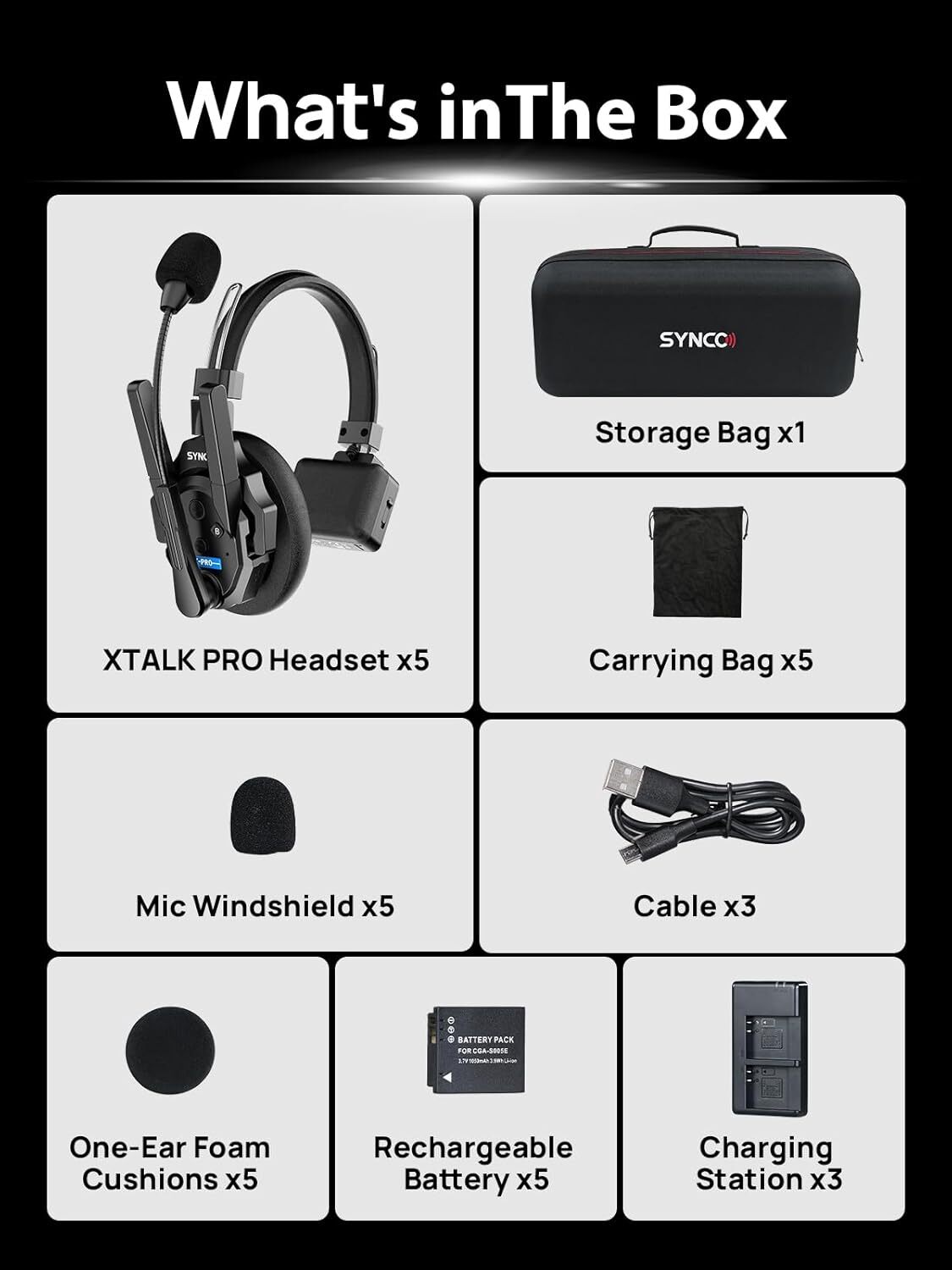 SYNCO XTALK XPRO5 Wireless Intercom Headset 2.4GHz System 500m/1640ft 5Pcs/set