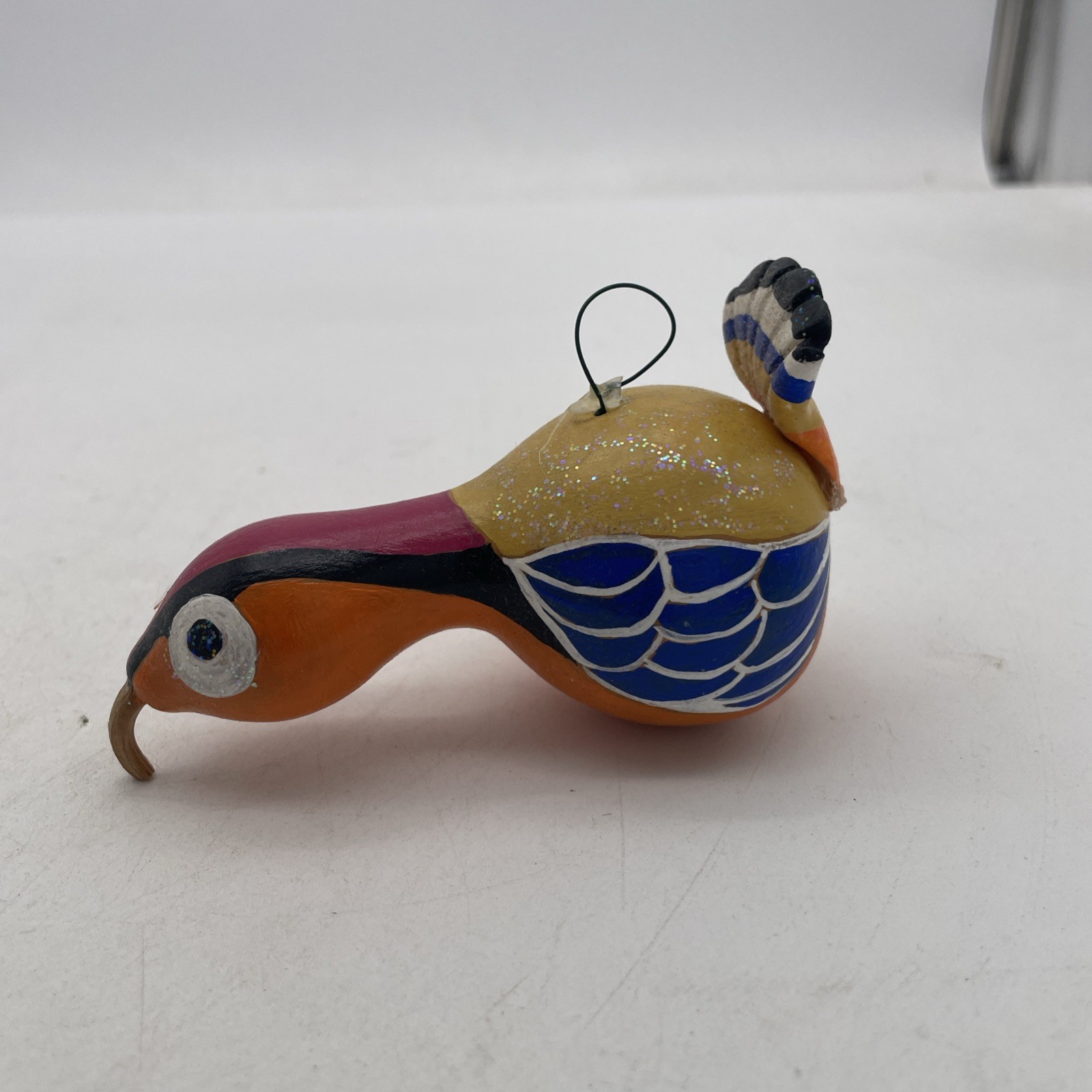 Vintage Peruvian Dried Gourd Hand Carved Bird Peru Folk Art Signed Figurine