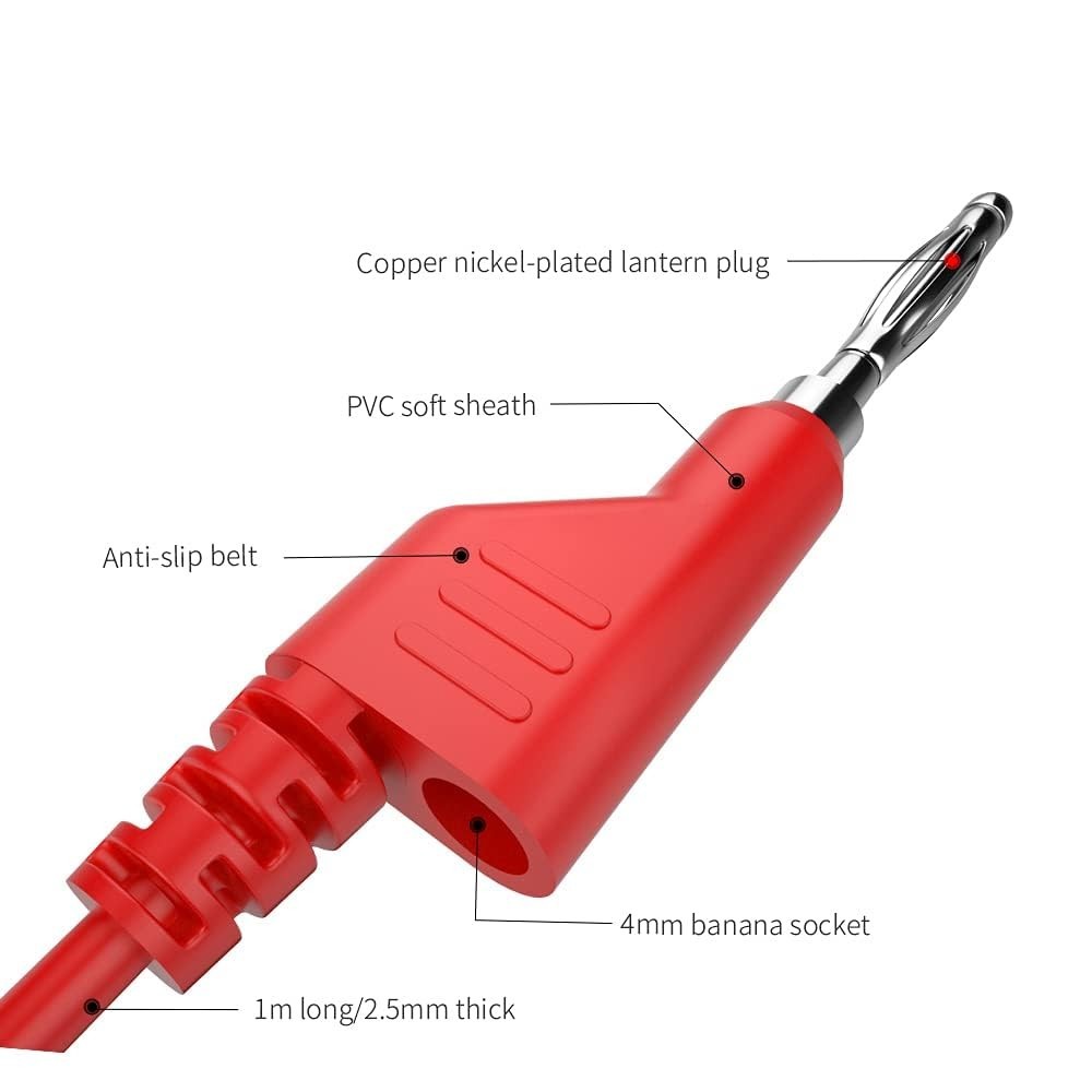Versatile 2pcs Banana Plug Lead Set - 100cm 4mm Cables for Safe Testing