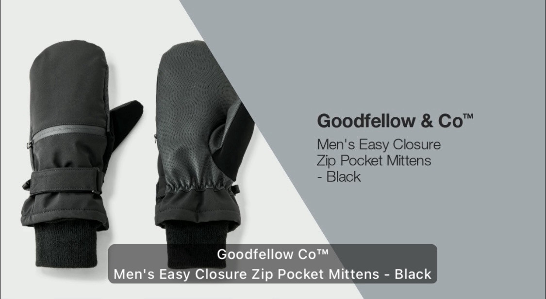 Goodfellow Mens Easy Closure Zip Pocket Mittens