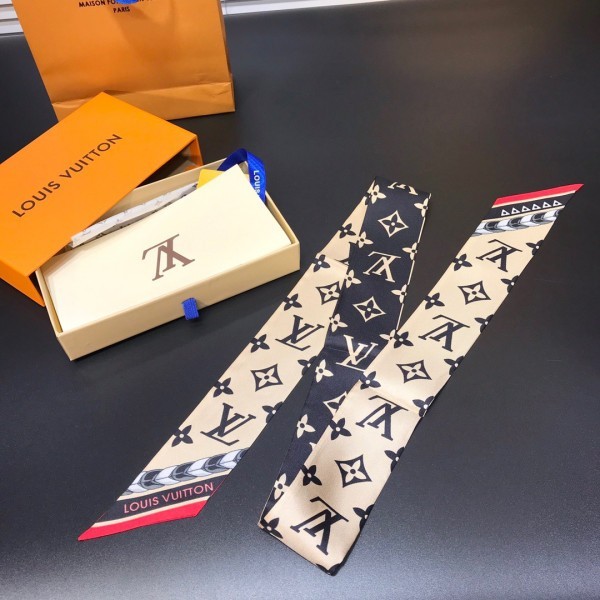 LOUIS VUITTON SCARF MINI SHAWL 100% AUTHENTIC SILK BLACK BEIGE RED CLASSIC LOGO