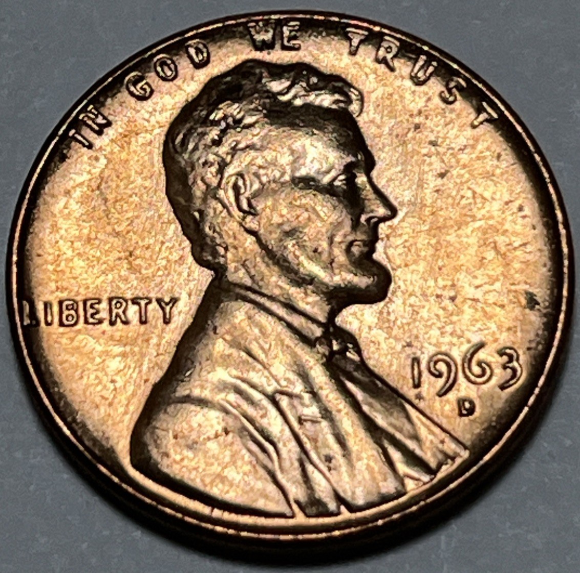 1963 D Penny Errors Strike Through Grease From Original Uncirculated Roll #2