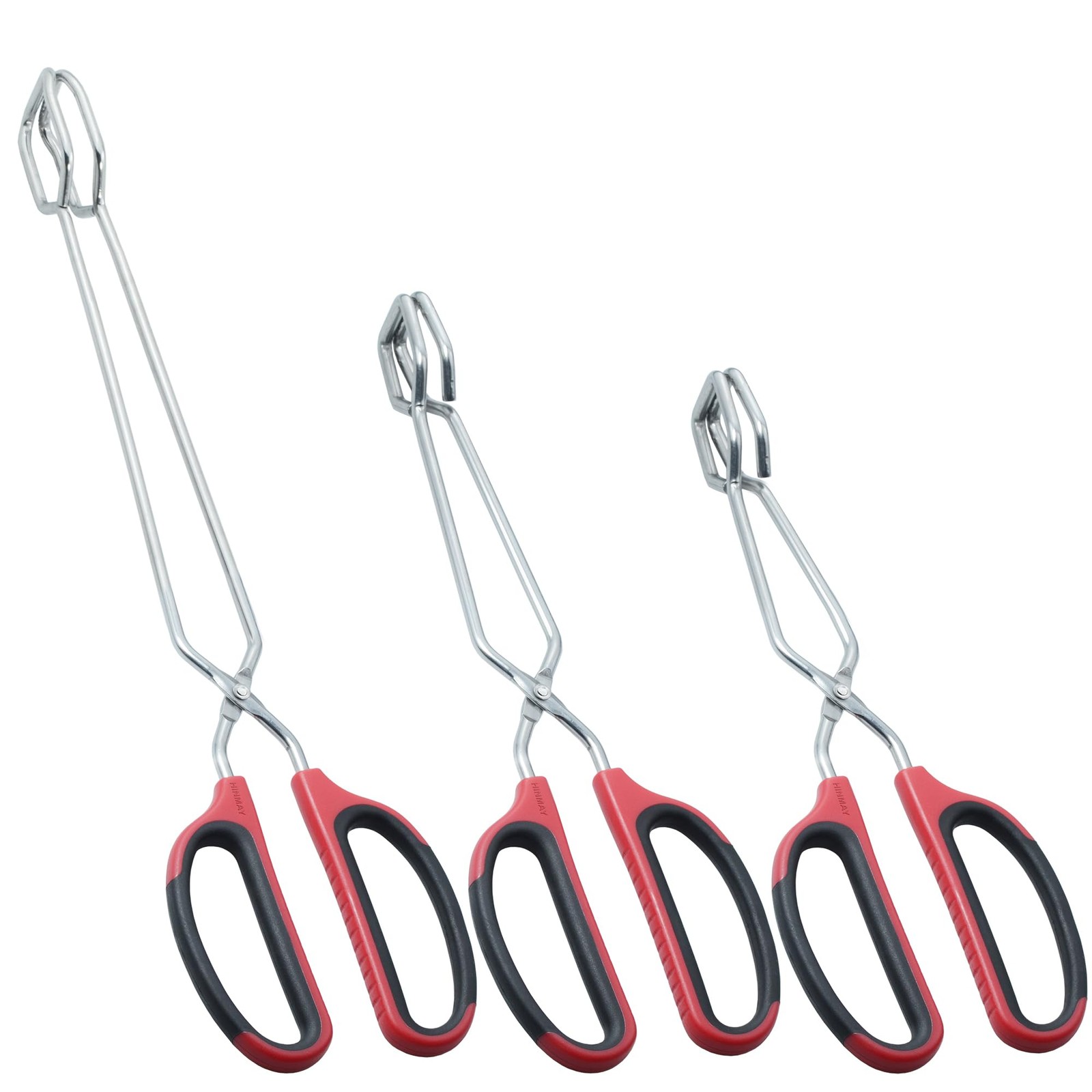 3 PCS 10 12 16 Scissor Tongs Set, Stainless Steel, Red Handle, Grilling