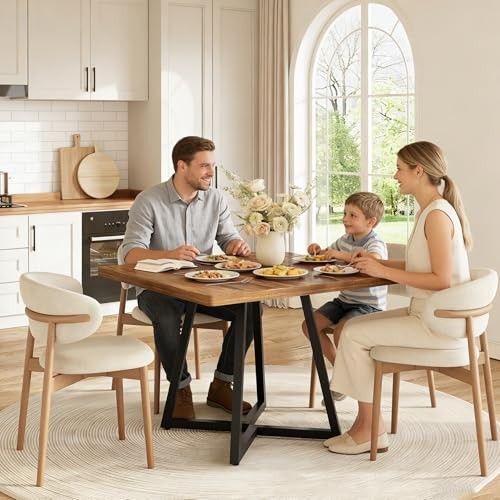 31.5 Inches Small Dining Table for 4, Square Dinner Table for Rustic Brown