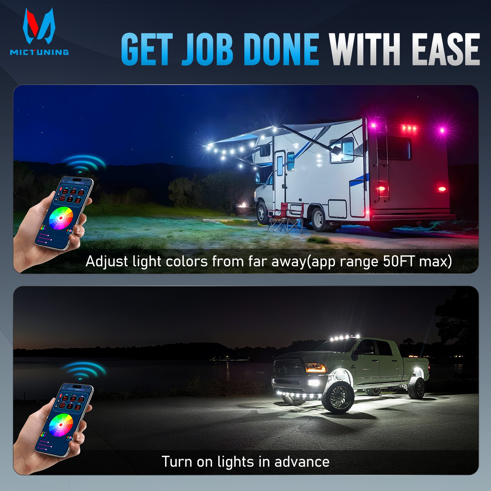 MICTUNING 6/8/12 Gang Switch Panel Wireless APP Remote Switch Control Marine Box
