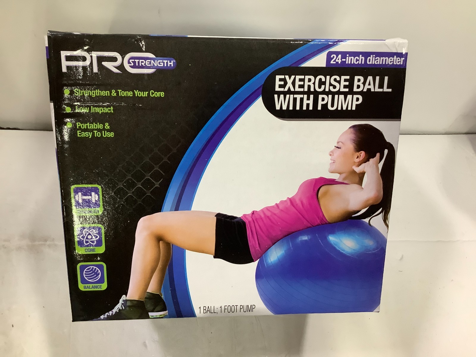 NEW PRO STRENGTH EXERCISE BALL WITH PUMP 24 INCH LOW IMPACT CORE