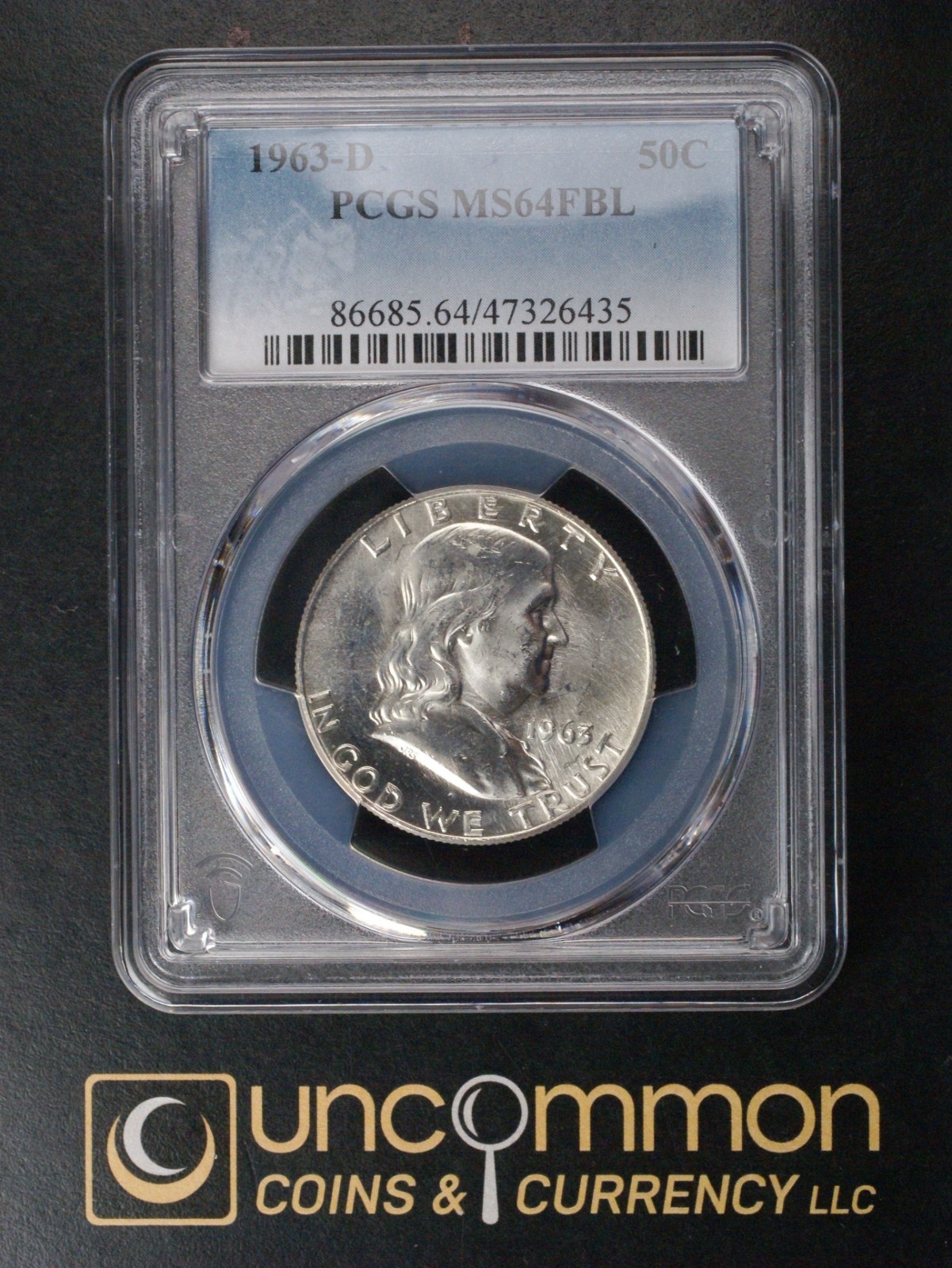 1963D MS 64 FBL Franklin Half Dollar   (UCC-FHD-1963D-MS64FBL-P-0164)