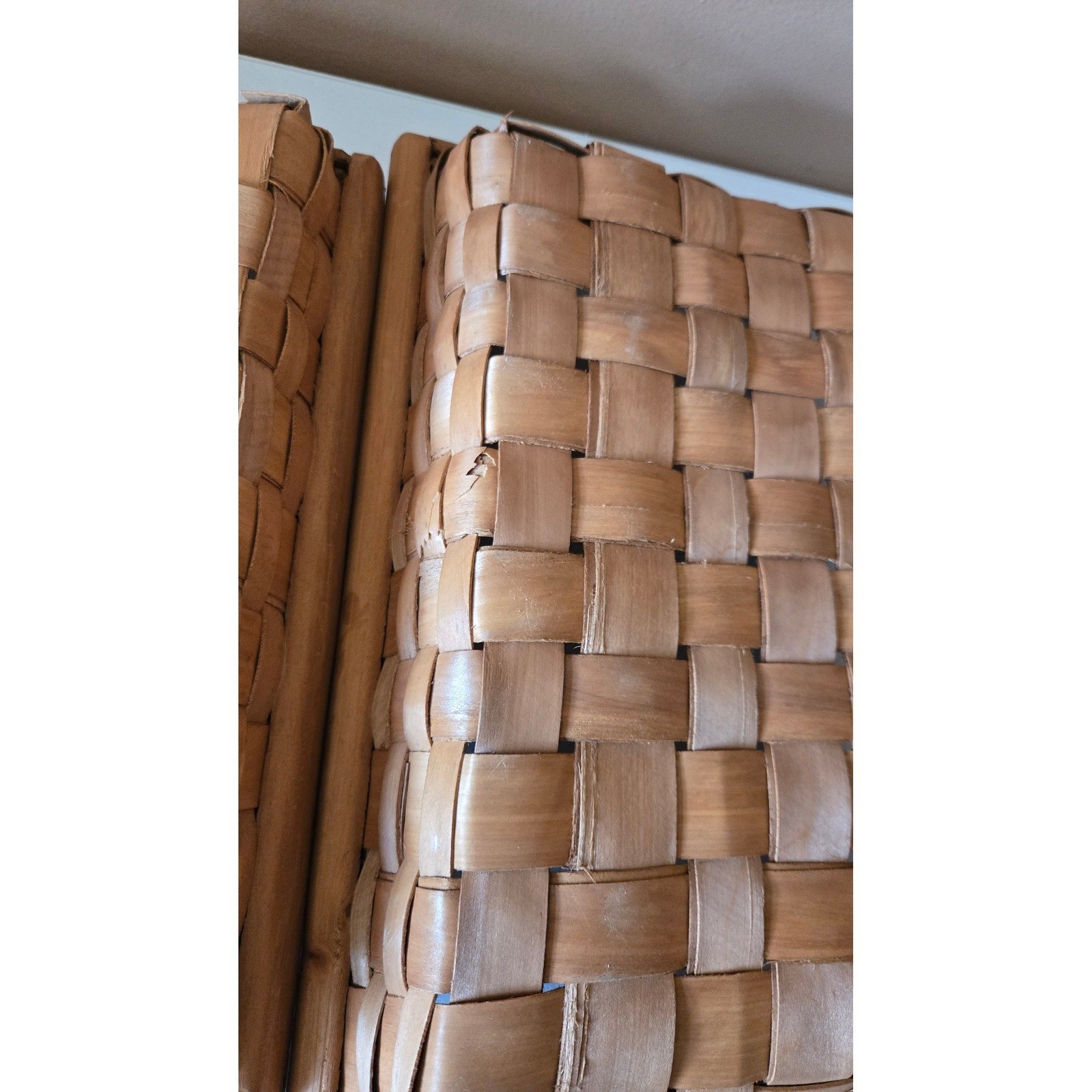 Home Interiors Woven Wood Nesting Baskets Set of 2 Rectangular Trays w/ Handles