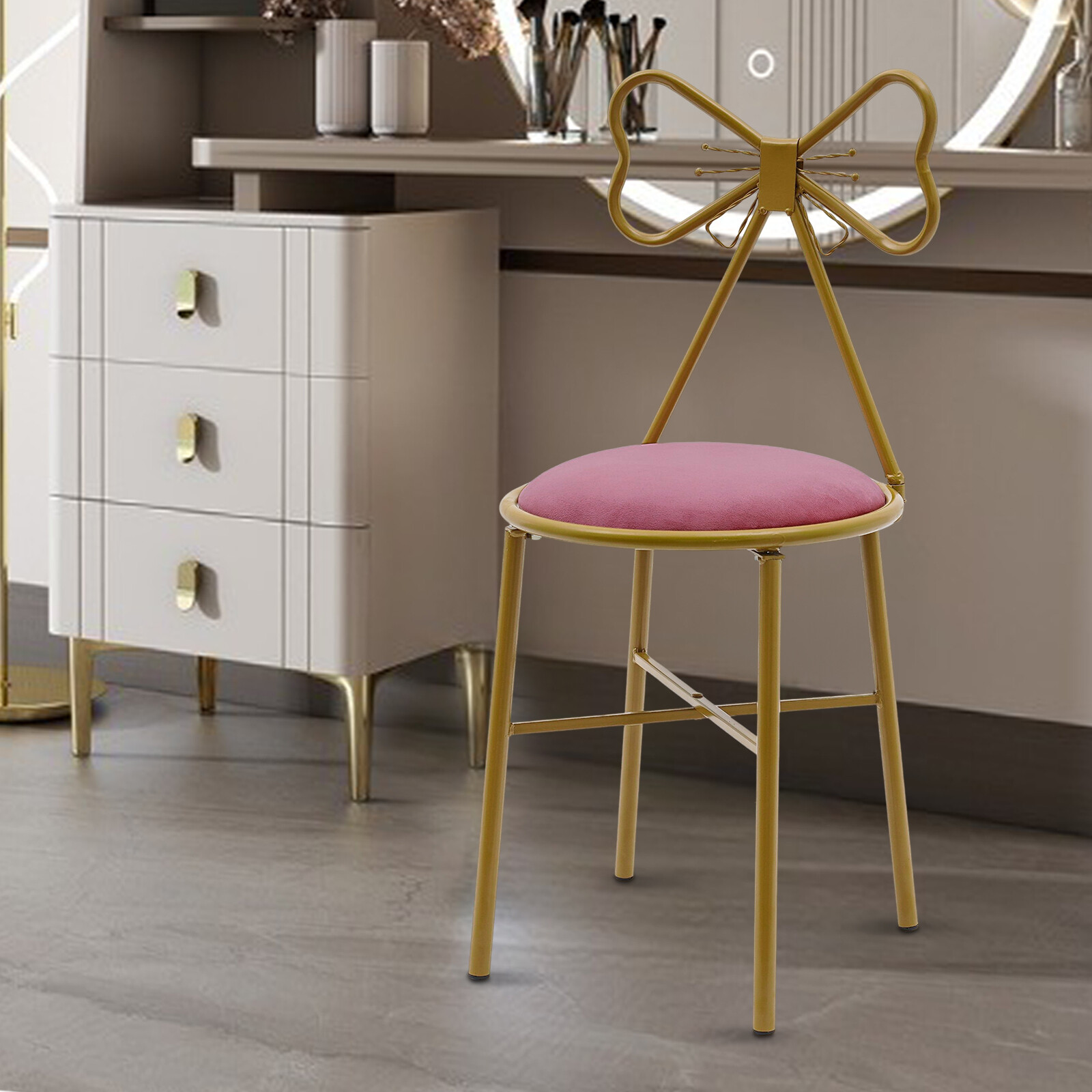 Butterfly Backrest Chair Vanity Stool Pink Velvet Stool Chair Makeup Chair