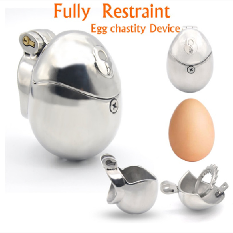 Stainless Steel Male Egg-Type Fully Restraint Chastity Device Cage
