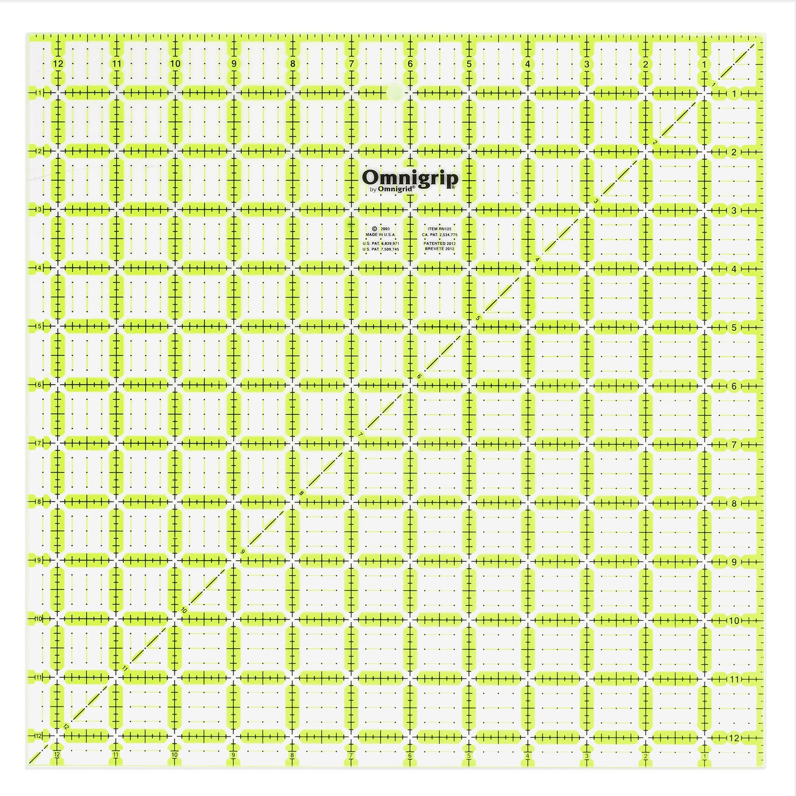 Omnigrip 12-1/2" x 12-1/2" Non-Slip Square Quilting Ruler by Omnigrid | Cuts ...