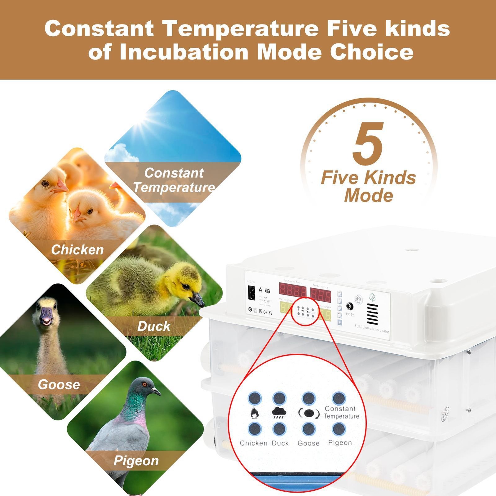 Automatic 120 Eggs Incubator Temperature Control Digital Chicken Egg Hatcher---
