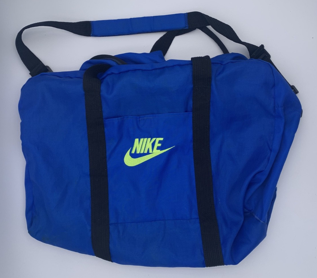 Vintage NIKE Duffel Bag Gym Bag 1990s Blue Zip Up Bag Approx 20"x14"