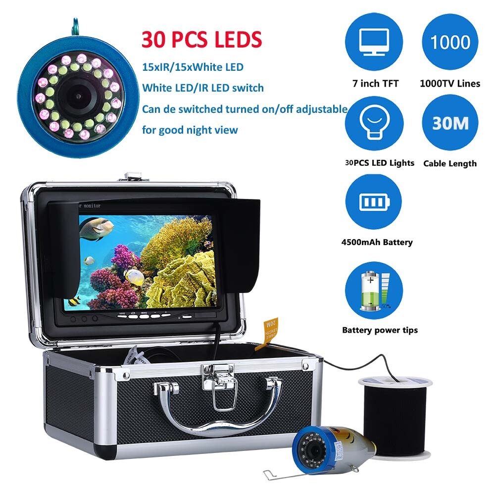 7" 30M 1000TVL Fish Finder Underwater Fishing Camera For Ice/Sea/River Fishing