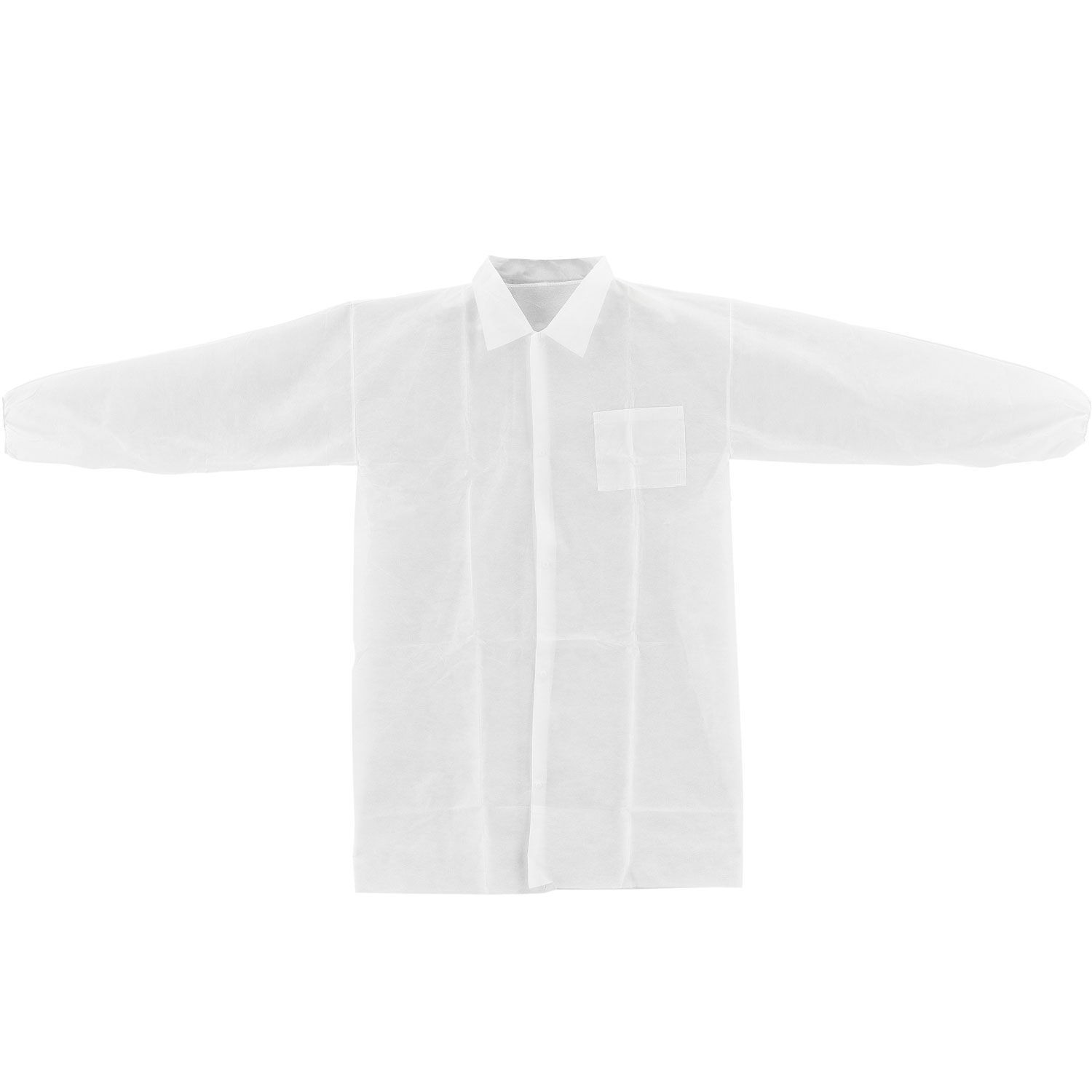 Disposable Polypropylene Lab Coat Elastic Wrists Snap Closure LG 25/Case