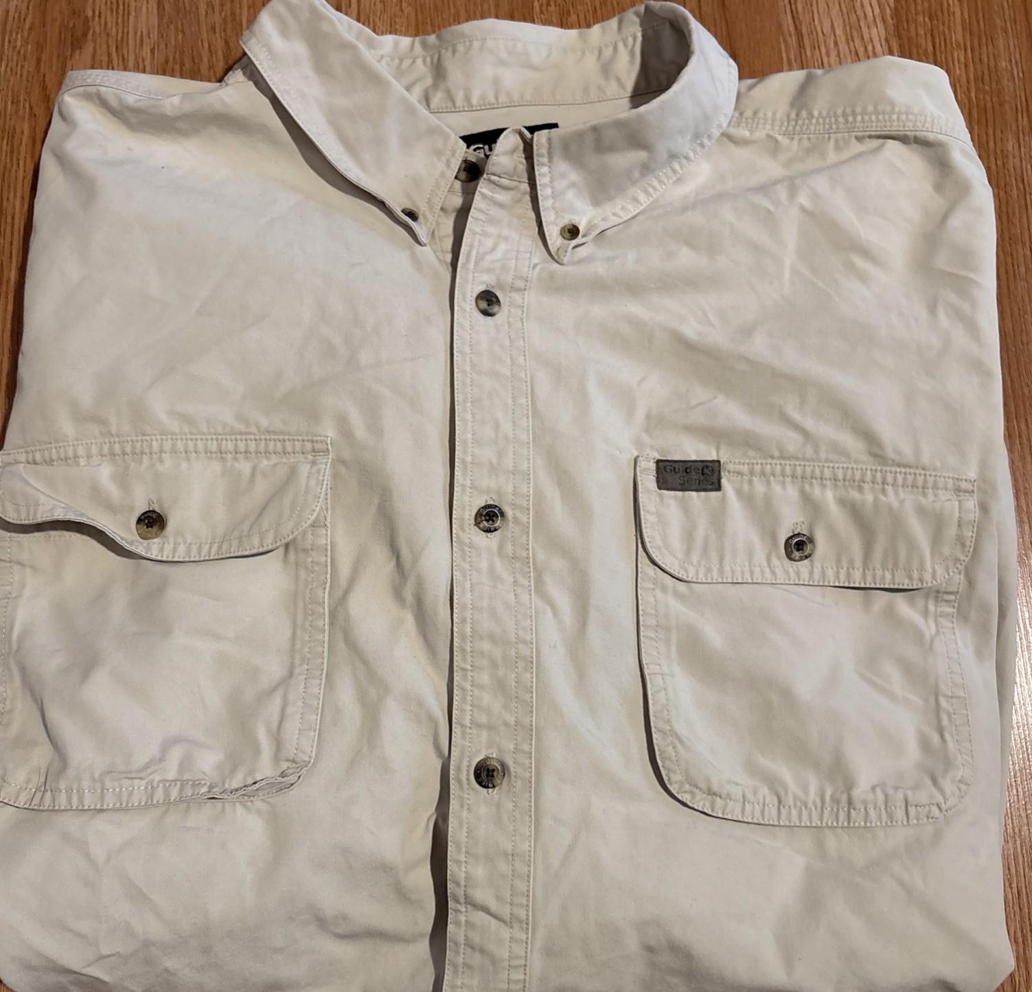 Guide Series Button-Up Shirt Men's 3XL Hunting Fishing Vintage 100% Cotton Cream