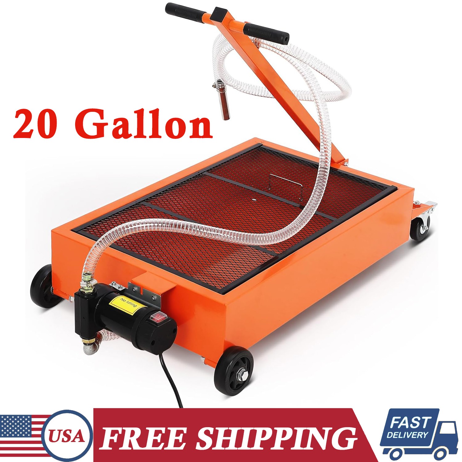20 Gallon Electric Oil Drain Pan w/ 110V Pump & Hose Low Profile Oil Change Cart