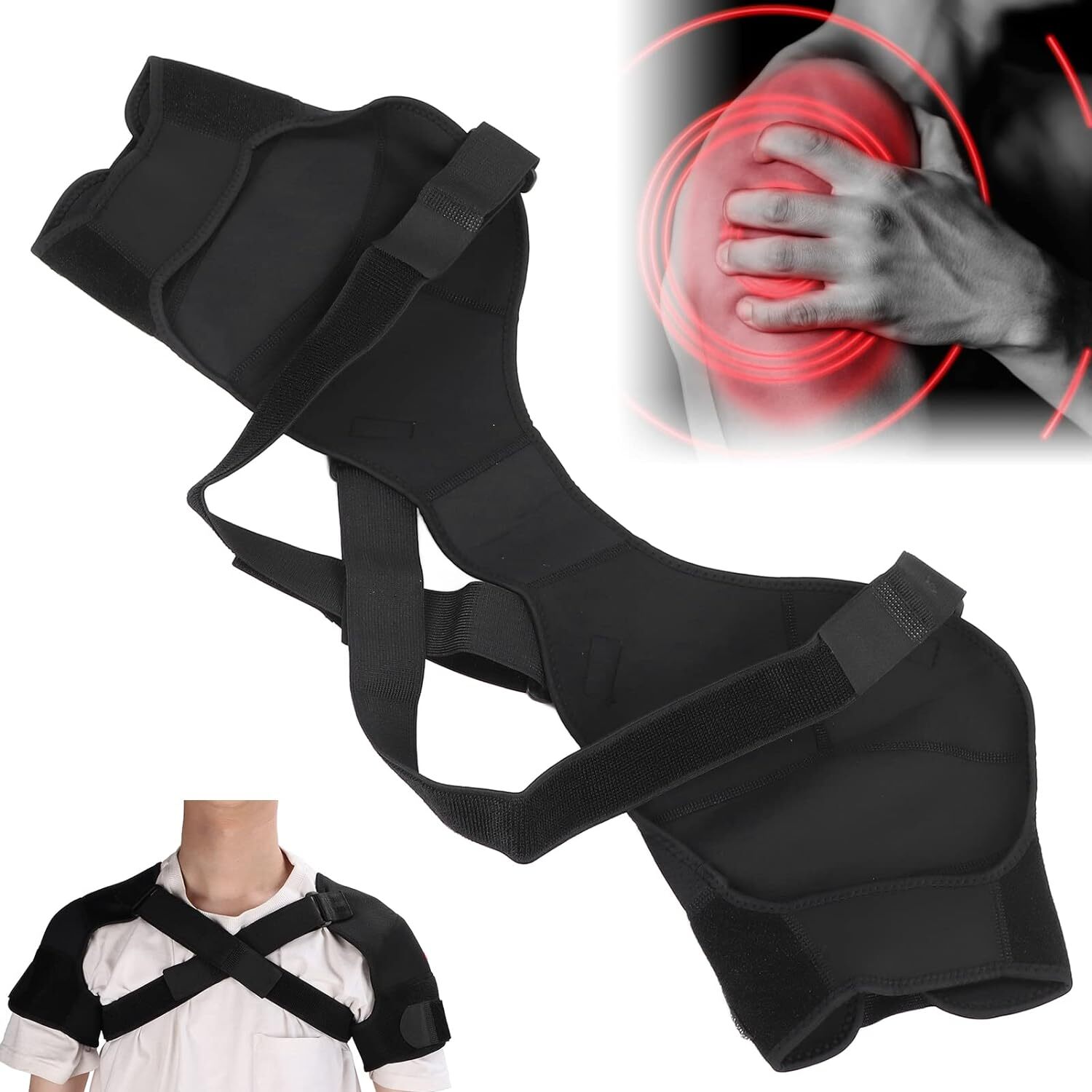 Double Shoulder Brace Torn Rotator Cuff Pain Relief Support Sleeve Adjustable US
