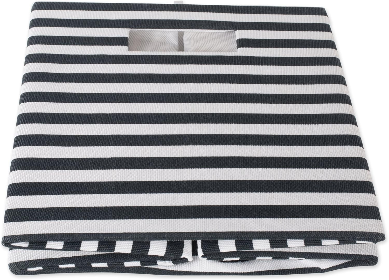 Collapsible Polyester Storage Cube, Pinstripe, Black, Large