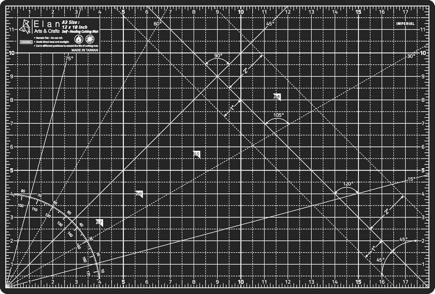 Elan Cutting Mat A3 Black & Taupe, Self Healing Cutting Mat 12x18 Inch, 5-Ply Cr