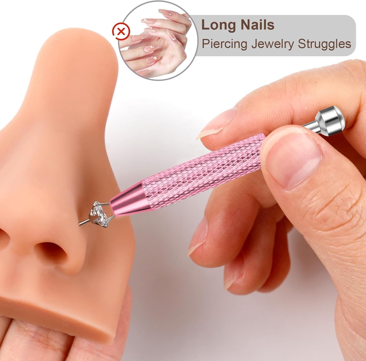 2 Pcs Pink Stainless Steel Piercing Ball Grabber Tool Set for Effortless Changes