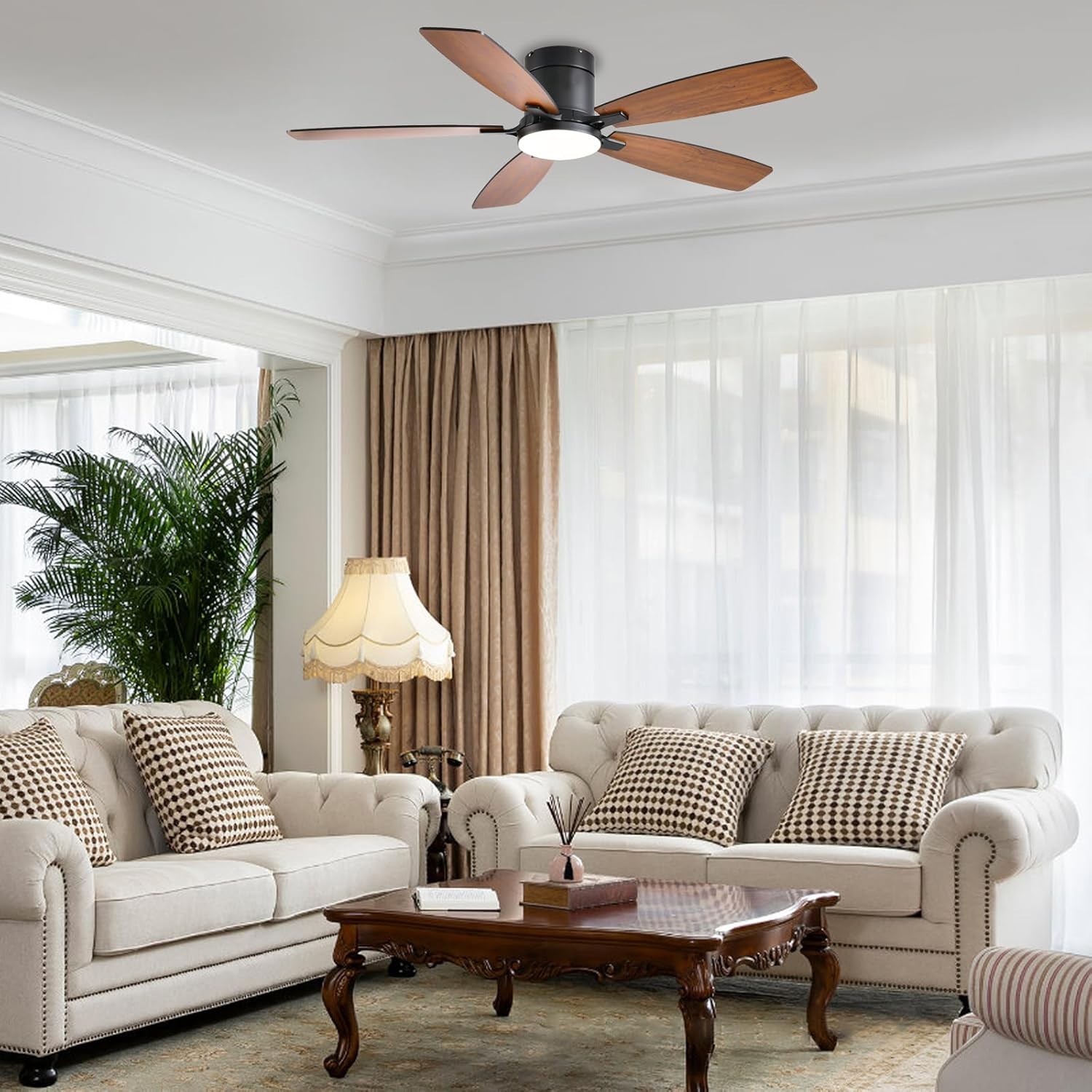 Ceiling Fans with Lights, 52 inch Low Profile Light, Remote Control, Flush Mount