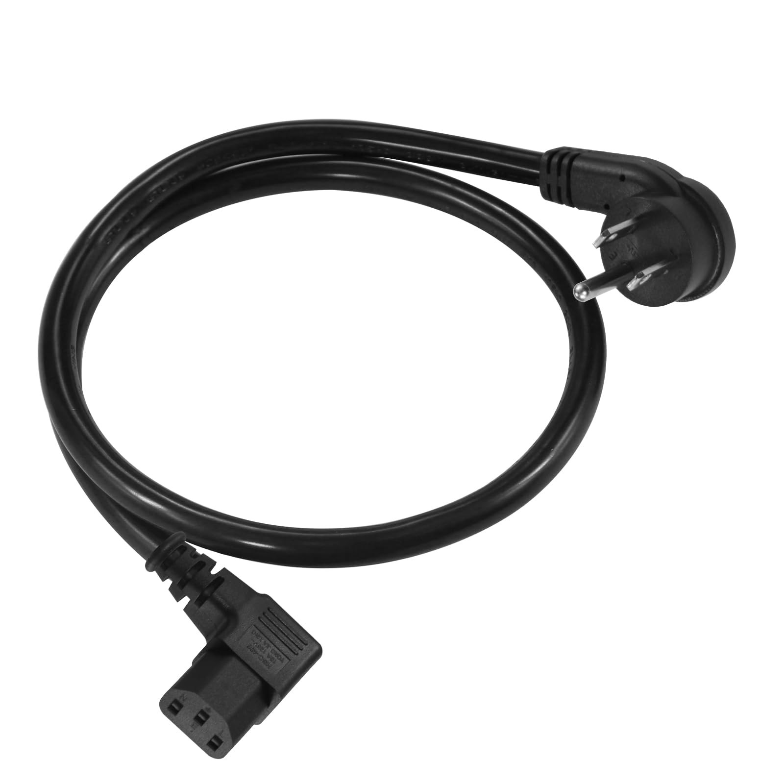 2FT 90Degree Computer Power Cord - Flat Plug to Right Angle IEC 2FT, Black