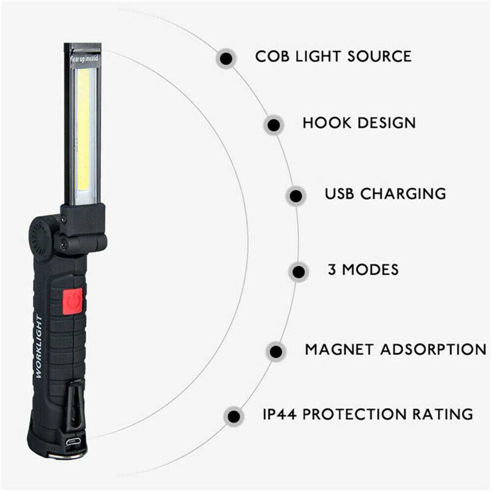 2Set Mechanic Flashlight Inspection Lamp Hand Torch COB LED Work Light+USB Cable