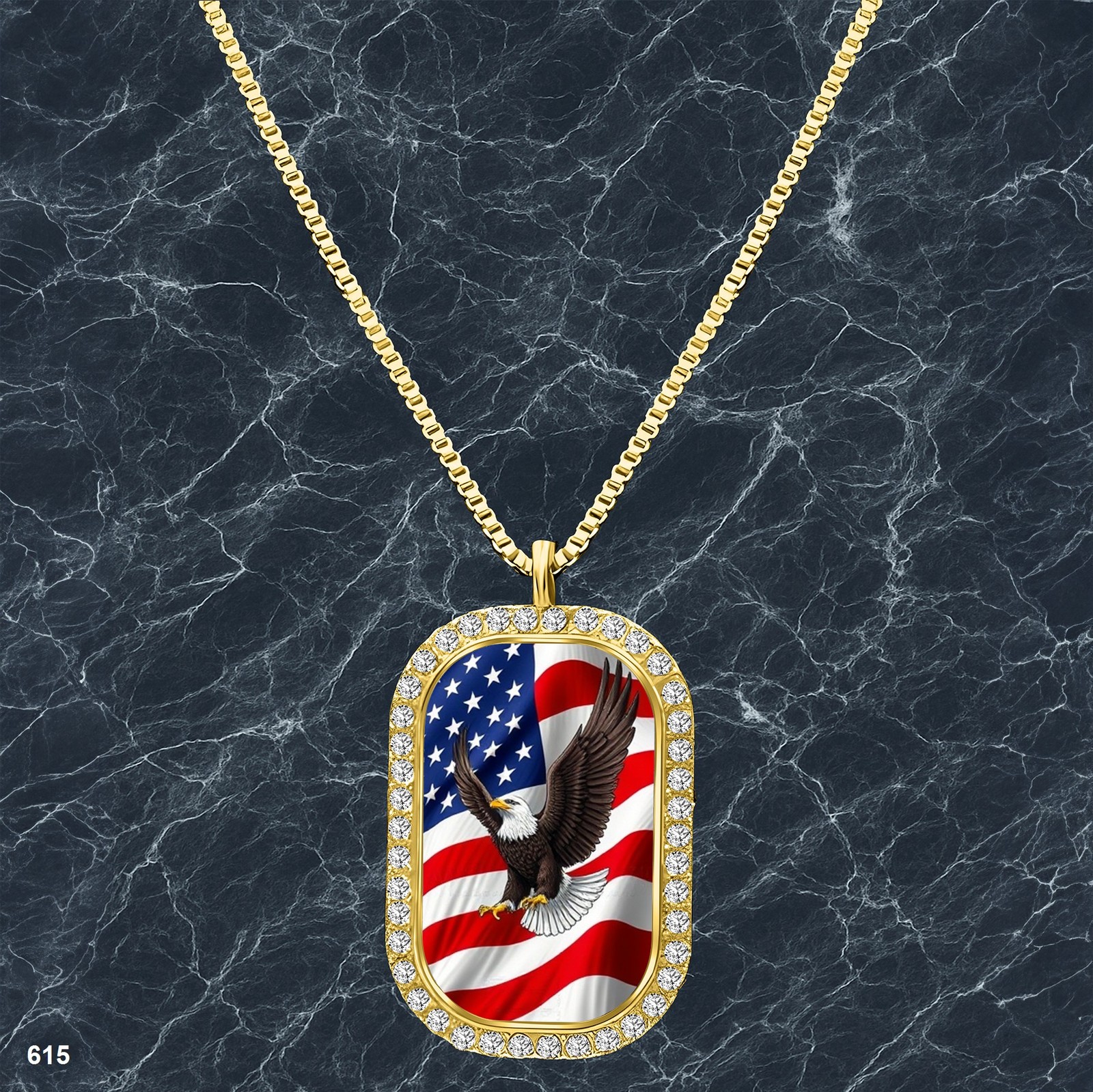Amazing USA American Flag Pendant Necklace Photo Design Refined Gold Tone Presen