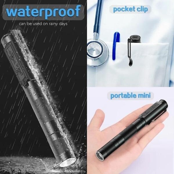 LED Flashlight USB Rechargeable Pen Light Zoom Waterproof Small Torch