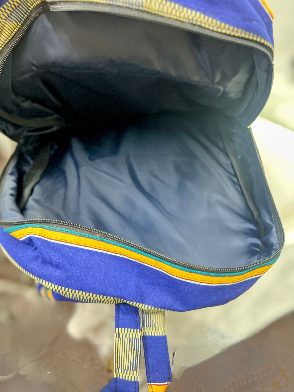 Padded Blue Kente Backpack with multi pockets, inside lining & Padded Straps