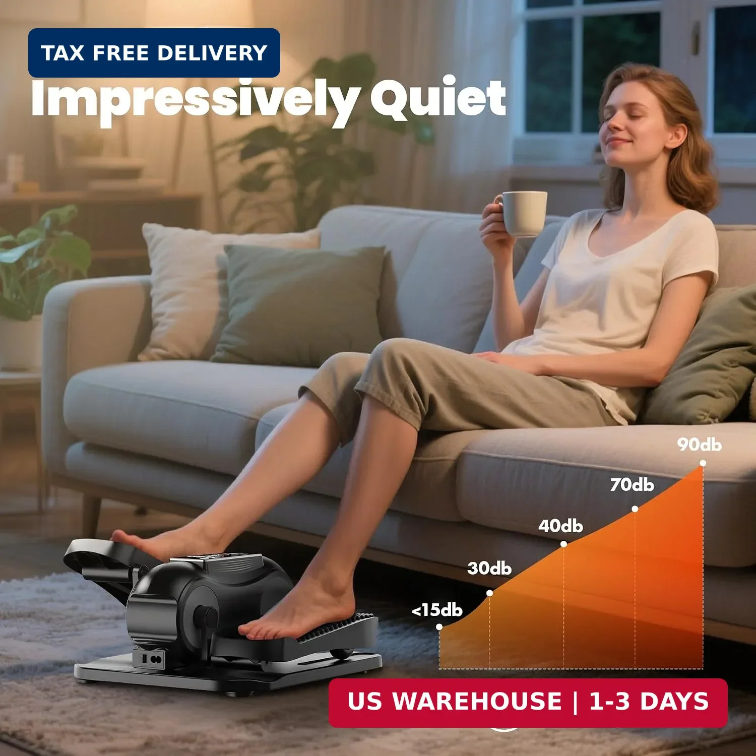 Under Desk Elliptical Machine Electric Pedal Exerciser 12 Speed Remote